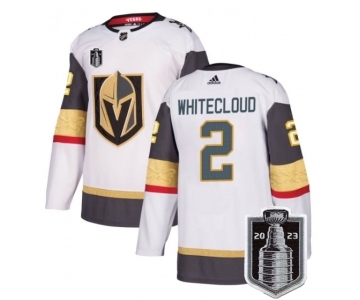 Men's Vegas Golden Knights #2 Zach Whitecloud White 2023 Stanley Cup Final Stitched Jersey