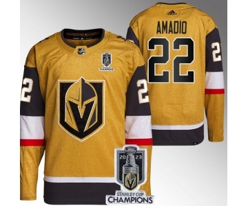 Men's Vegas Golden Knights #22 Michael Amadio Gold 2023 Stanley Cup Champions Stitched Jersey