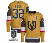 Men's Vegas Golden Knights #32 Jonathan Quick Gold 2023 Stanley Cup Champions Stitched Jersey