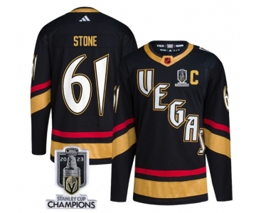 Men's Vegas Golden Knights #61 Mark Stone Black 2023 Stanley Cup Champions Reverse Retro Stitched Jersey