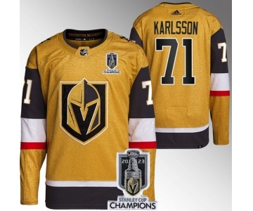 Men's Vegas Golden Knights #71 William Karlsson Gold 2023 Stanley Cup Champions Stitched Jersey