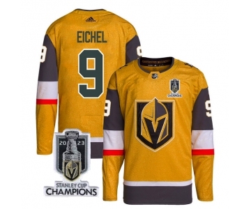 Men's Vegas Golden Knights #9 Jack Eichel Gold 2023 Stanley Cup Champions Stitched Jersey