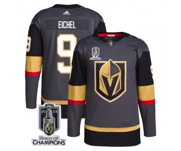 Men's Vegas Golden Knights #9 Jack Eichel Gray 2023 Stanley Cup Champions Stitched Jersey