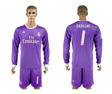 Real Madrid #1 Casillas Away Long Sleeves Soccer Club Jersey