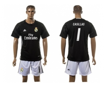 Real Madrid #1 Casillas Black Goalkeeper Soccer Club Jersey 1