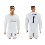 Real Madrid #1 Casillas Marine Environmental Protection Home Long Sleeves Soccer Club Jersey