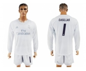 Real Madrid #1 Casillas Marine Environmental Protection Home Long Sleeves Soccer Club Jersey