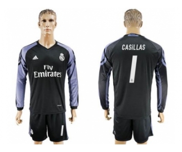 Real Madrid #1 Casillas Sec Away Long Sleeves Soccer Club Jersey