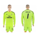 Real Madrid #1 Casillas Shiny Green Goalkeeper Long Sleeves Soccer Club Jersey