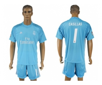 Real Madrid #1 Casillas Sky Blue Goalkeeper Soccer Club Jersey