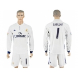 Real Madrid #1 Casillas White Home Long Sleeve Soccer Club Jersey