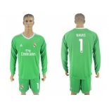 Real Madrid #1 Navas Green Goalkeeper Long Sleeves Soccer Club Jersey