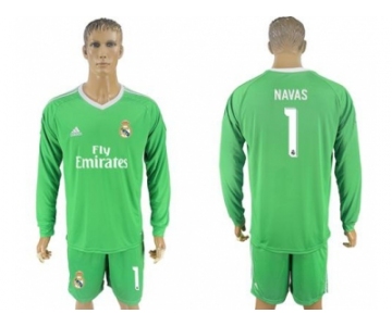 Real Madrid #1 Navas Green Goalkeeper Long Sleeves Soccer Club Jersey