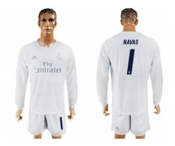 Real Madrid #1 Navas Marine Environmental Protection Home Long Sleeves Soccer Club Jersey