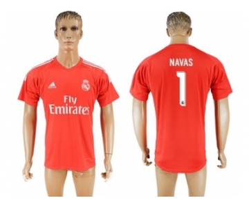 Real Madrid #1 Navas Red Goalkeeper Soccer Club Jersey