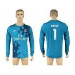 Real Madrid #1 Navas Sec Away Long Sleeves Soccer Club Jersey