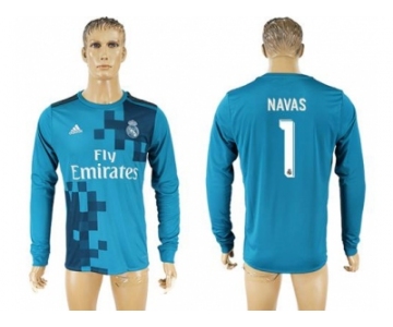 Real Madrid #1 Navas Sec Away Long Sleeves Soccer Club Jersey