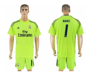 Real Madrid #1 Navas Shiny Green Goalkeeper Soccer Club Jersey