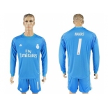 Real Madrid #1 Navas Sky Blue Goalkeeper Long Sleeves Soccer Club Jersey