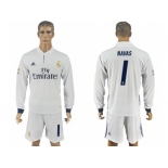 Real Madrid #1 Navas White Home Long Sleeves Soccer Club Jersey 1