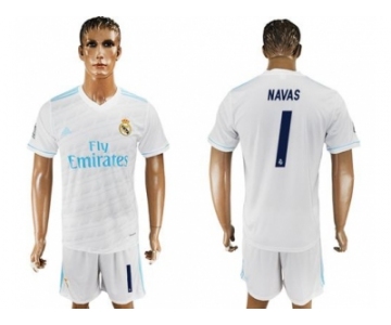 Real Madrid #1 Navas White Home Soccer Club Jersey 1