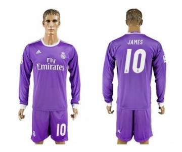 Real Madrid #10 James Away Long Sleeves Soccer Club Jersey 1