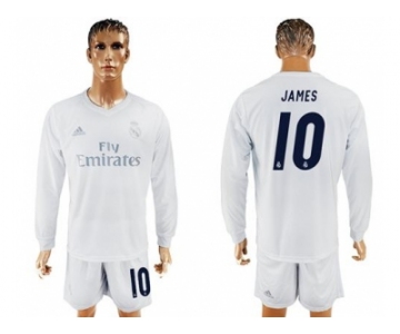 Real Madrid #10 James Marine Environmental Protection Home Long Sleeves Soccer Club Jersey