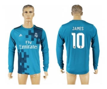 Real Madrid #10 James Sec Away Long Sleeves Soccer Club Jersey