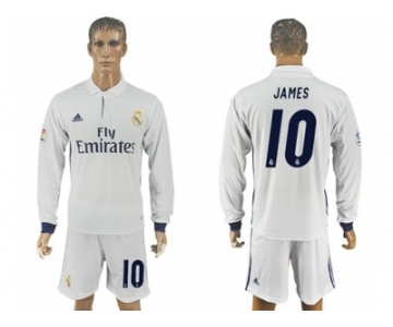 Real Madrid #10 James White Home Long Sleeves Soccer Club Jersey 1