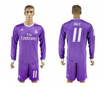 Real Madrid #11 Bale Away Long Sleeves Soccer Club Jersey 1