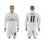 Real Madrid #11 Bale White Home Long Sleeves Soccer Club Jersey 1