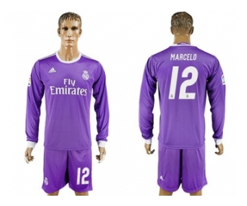 Real Madrid #12 Marcelo Away Long Sleeves Soccer Club Jersey 1