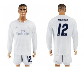 Real Madrid #12 Marcelo Marine Environmental Protection Home Long Sleeves Soccer Club Jersey