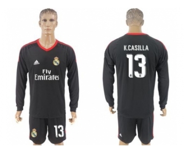 Real Madrid #13 K.Casilla Black Goalkeeper Long Sleeves Soccer Club Jersey