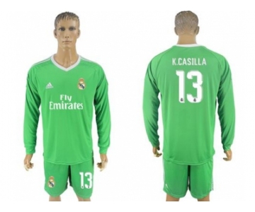 Real Madrid #13 K.Casilla Green Goalkeeper Long Sleeves Soccer Club Jersey