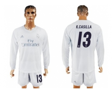 Real Madrid #13 K.Casilla Marine Environmental Protection Home Long Sleeves Soccer Club Jersey