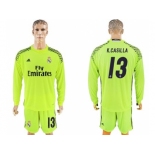 Real Madrid #13 K.Casilla Shiny Green Goalkeeper Long Sleeves Soccer Club Jersey