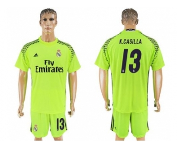 Real Madrid #13 K.Casilla Shiny Green Goalkeeper Soccer Club Jersey