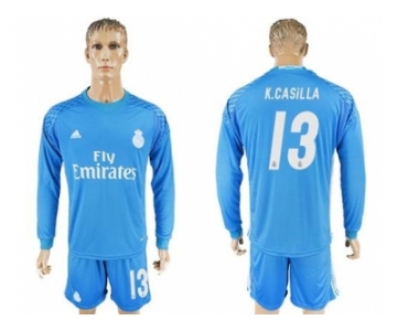 Real Madrid #13 K.Casilla Sky Blue Goalkeeper Long Sleeves Soccer Club Jersey