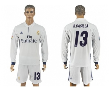 Real Madrid #13 K.Casillas White Home Long Sleeves Soccer Club Jersey 1