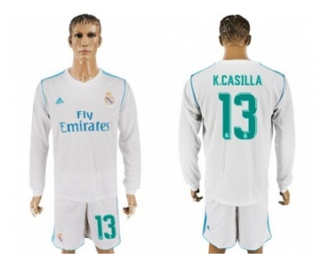 Real Madrid #13 K.Casillas White Home Long Sleeves Soccer Club Jersey