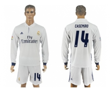 Real Madrid #14 Casemiro White Home Long Sleeves Soccer Club Jersey 1