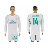 Real Madrid #14 Casemiro White Home Long Sleeves Soccer Club Jersey