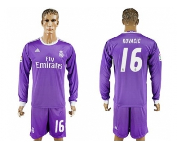 Real Madrid #16 Kovacic Away Long Sleeves Soccer Club Jersey 1