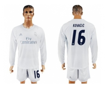 Real Madrid #16 Kovacic Marine Environmental Protection Home Long Sleeves Soccer Club Jersey