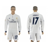 Real Madrid #17 Lucas V. White Home Long Sleeves Soccer Club Jersey 1