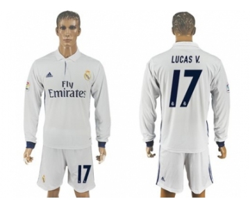 Real Madrid #17 Lucas V. White Home Long Sleeves Soccer Club Jersey 1