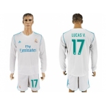 Real Madrid #17 Lucas V. White Home Long Sleeves Soccer Club Jersey