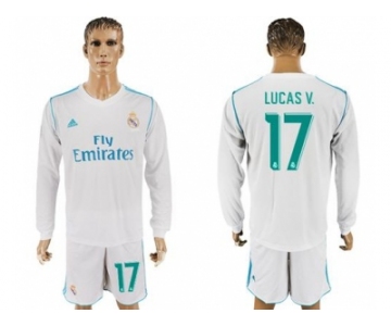 Real Madrid #17 Lucas V. White Home Long Sleeves Soccer Club Jersey