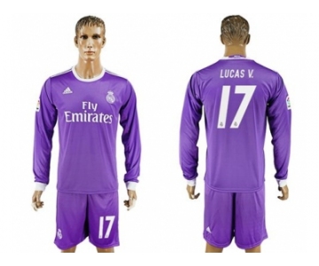 Real Madrid #17 Lucas.V Away Long Sleeves Soccer Club Jersey 1